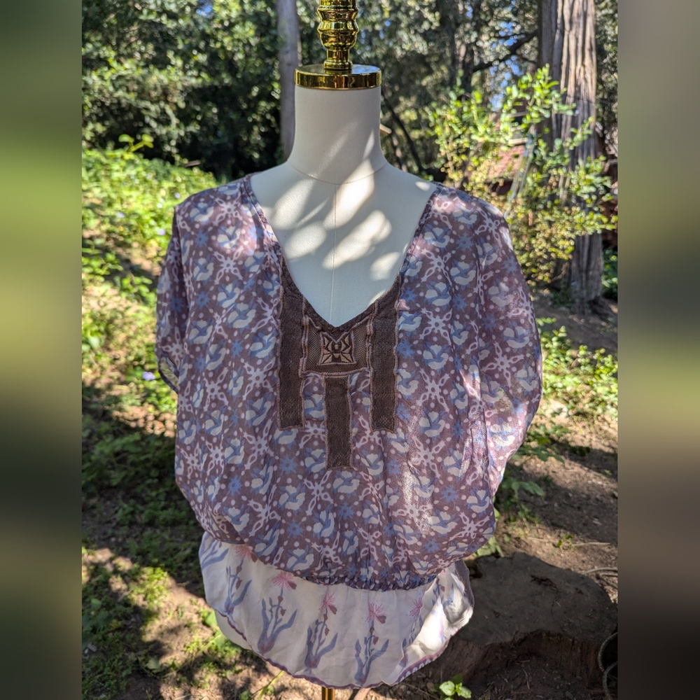 Free People Small Bohemian‎ Festival Flutter Sleeve Blouse